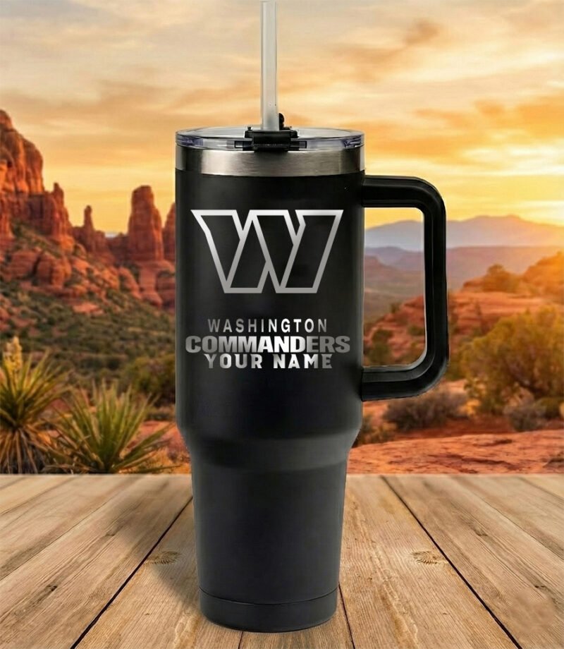 Washington Commanders Custom Name Football Fan 40oz Insulated Tumbler Black
