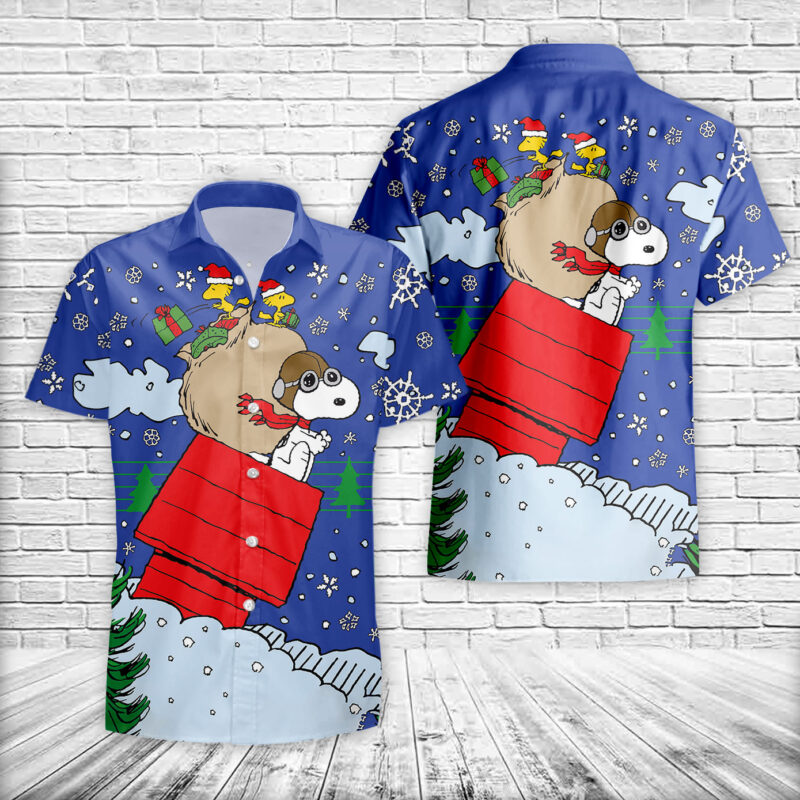 Snoopy-And-Woodstock-In-Red-Baron-Gear-Christmas-Hawaiian-Shirt-2-1-1