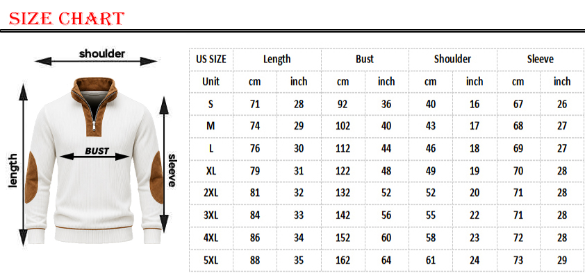 Sydney Swans Men's Quarter Zip Ribbed Sweater size chart