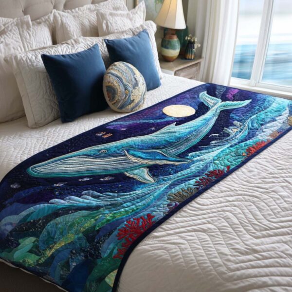 Moonlight Whale Quilted Bed Runner