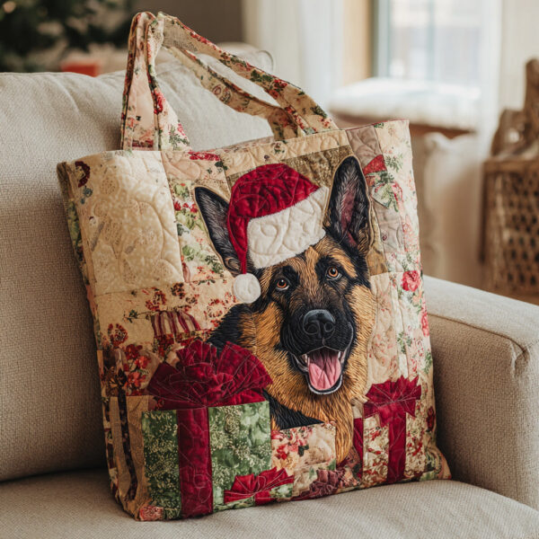 Christmas German Shepherd Quilted Tote Bag