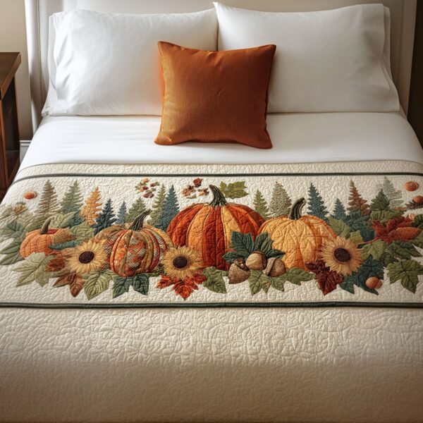 Whiskers in the Leaves Quilted Bed Runner