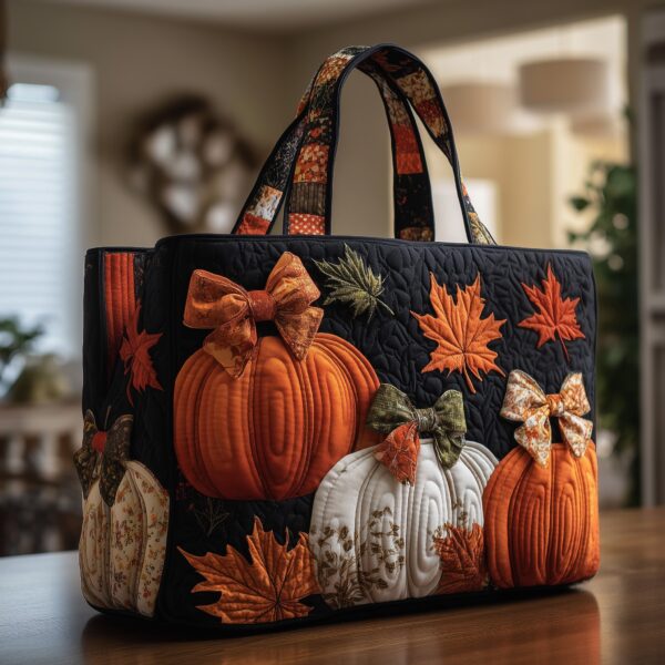 Rustic Pumpkin Charm Quilted Tote Bag