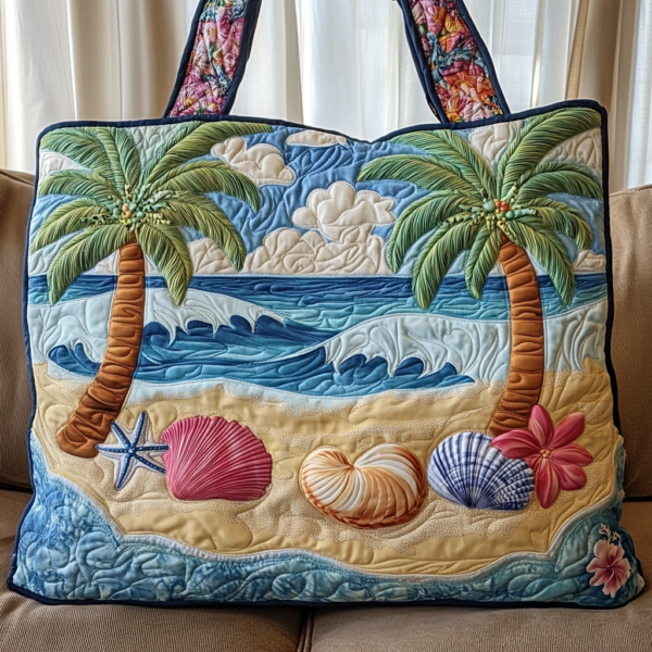 Wave Shells Quilted Tote Bag