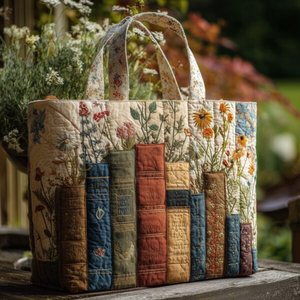 Floral Bookish Quilted Tote Bag