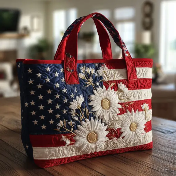 Flag and Flower Quilted Tote Bag
