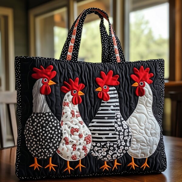 Funky Chicken Quilted Tote Bag V