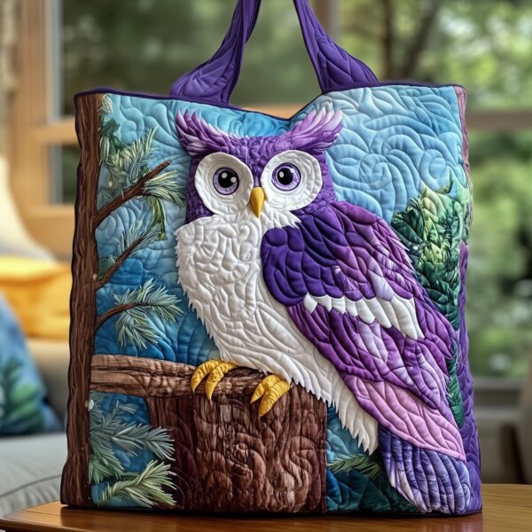 Purple Owl Quilted Tote Bag