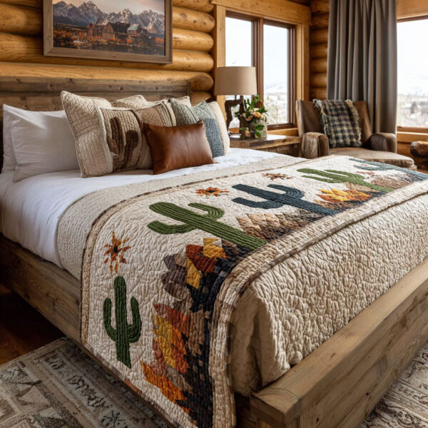 Succulent Vibes Quilted Bed Runner