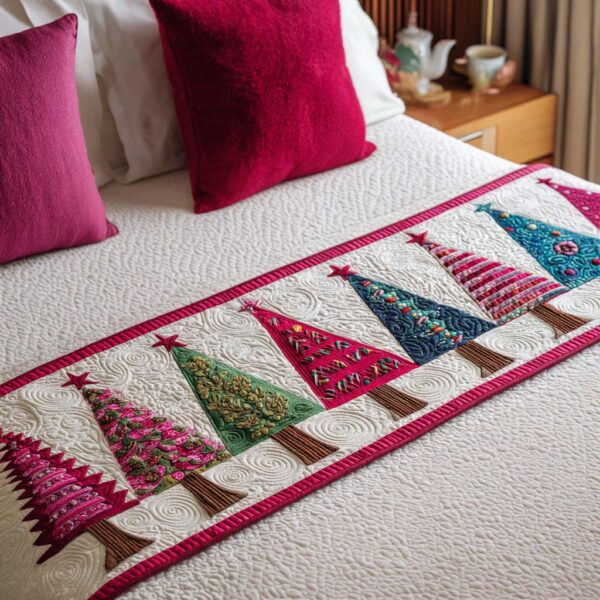 Christmas Trees Quilted Bed Runner