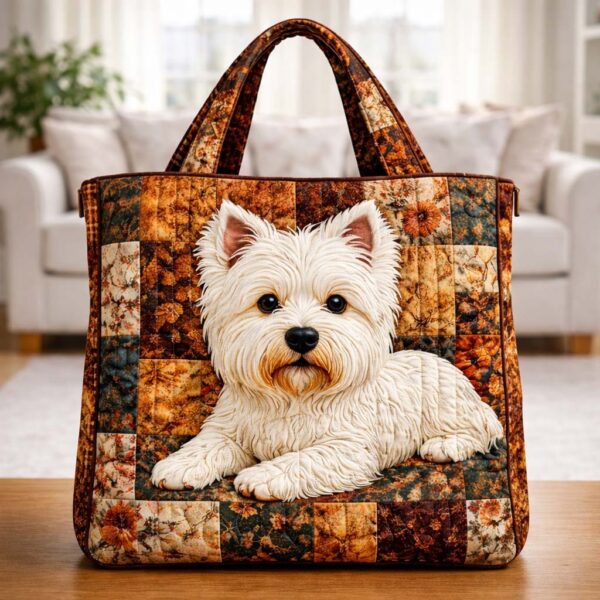 Cozy Westie Home Quilted Tote Bag