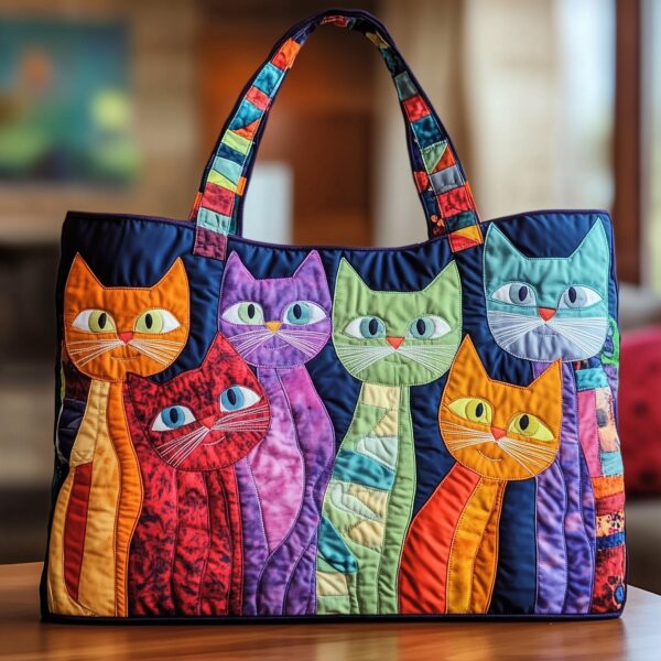 Whimsical Cat Quilted Tote Bag II