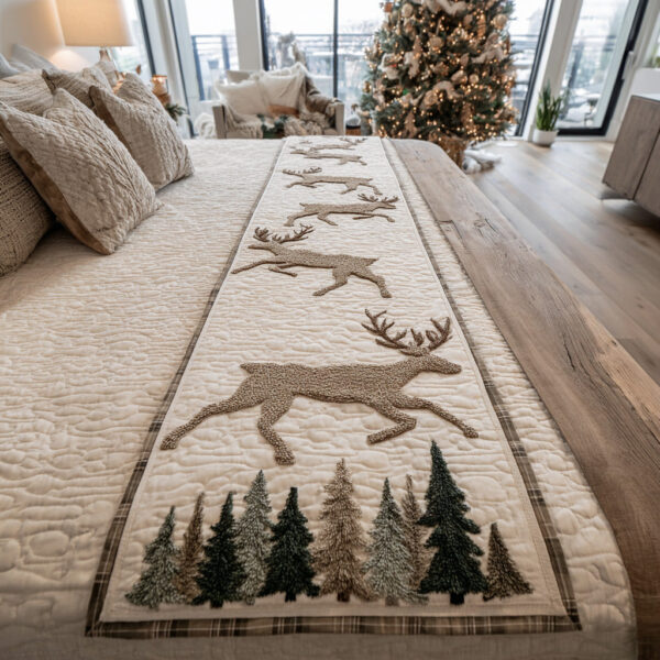 Yuletide Stag Quilted Bed Runner