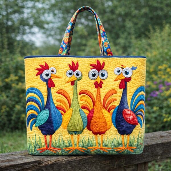 Whimsical Chicken Quilted Tote Bag III