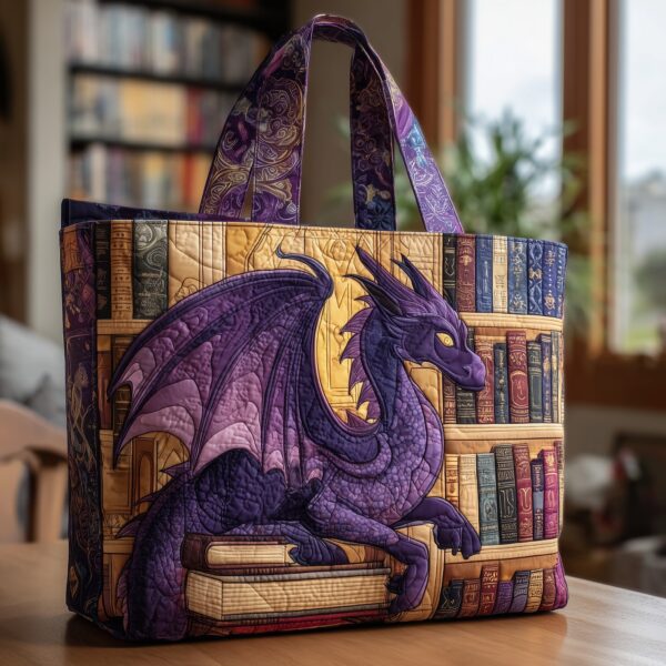 Library Dragon Quilted Tote Bag