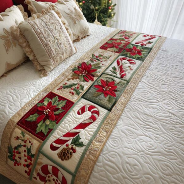 Candy and Poinsettia Quilted Bed Runner