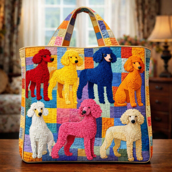 Patchwork Poodle Parade Quilted Tote Bag