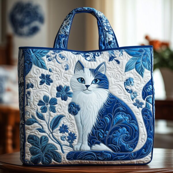 Whimsical Cat Quilted Tote Bag