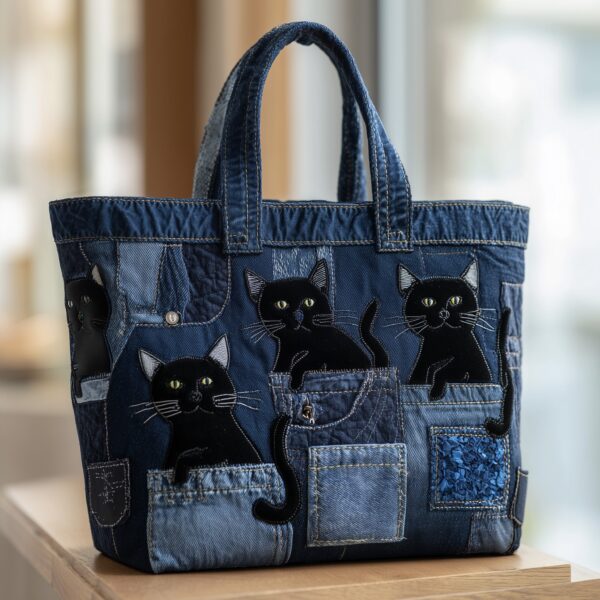 Whimsical Cat Quilted Tote Bag III