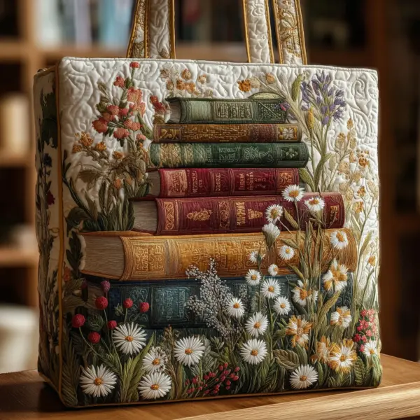 Vintage Bookworm Quilted Tote Bag III
