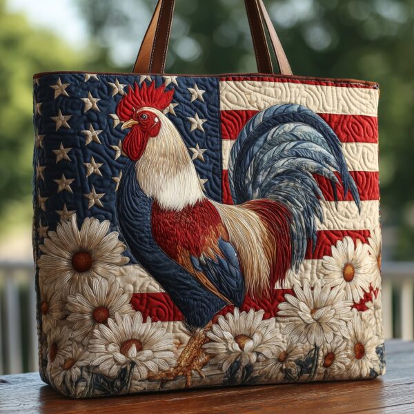 Patriotic Rooster Quilted Tote Bag