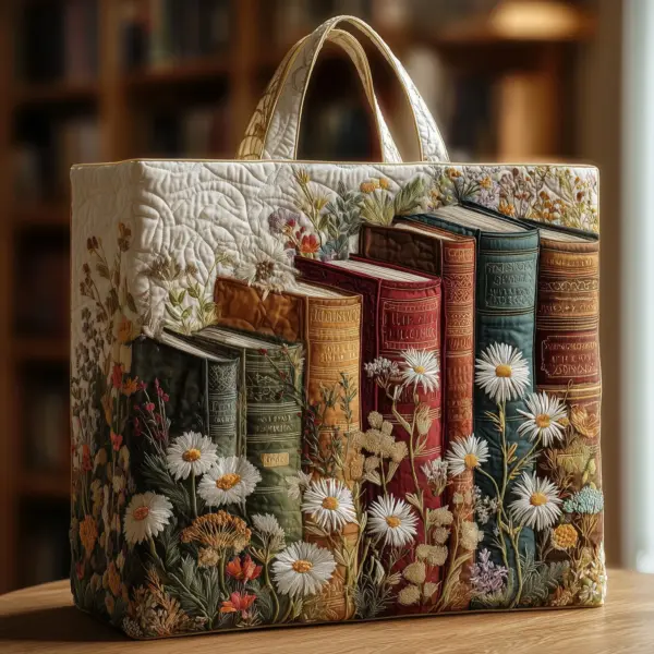 Vintage Bookish Quilted Tote Bag