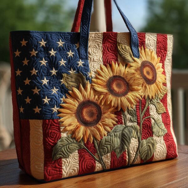 Patriotic Sunflower Quilted Tote Bag