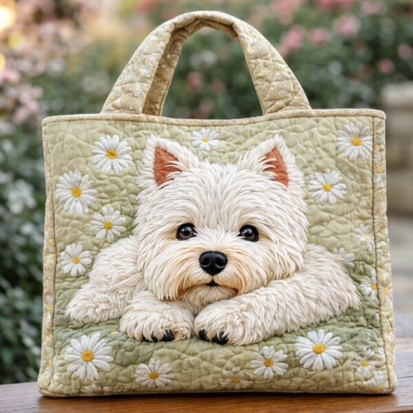Daisy Westie Dream Quilted Tote Bag