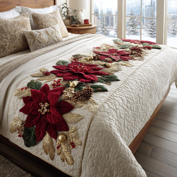 Winter Bloom Quilted Bed Runner