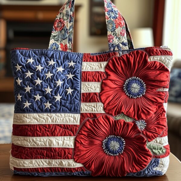 Patriot Poppy Quilted Tote Bag