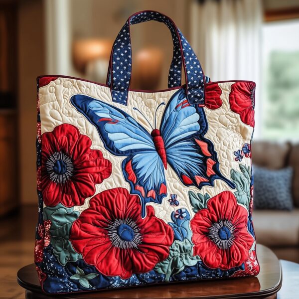 Patriotic Butterfly Quilted Tote Bag