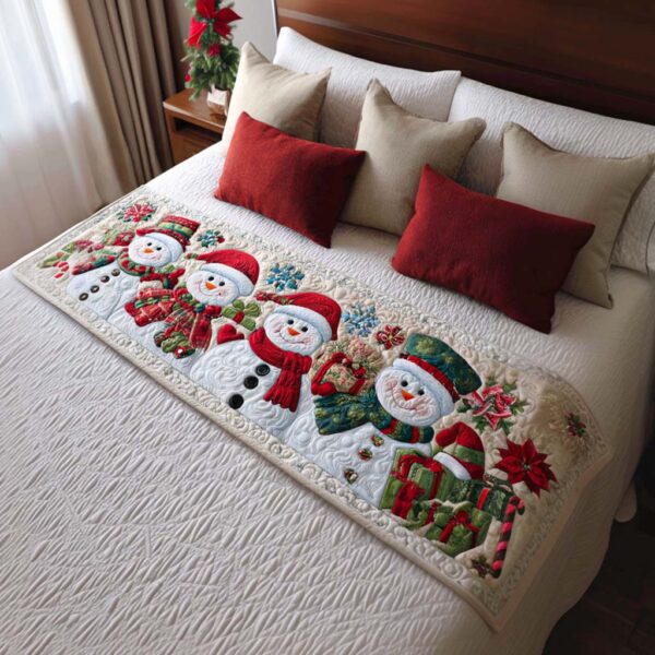 Snowman Smiles Quilted Bed Runner