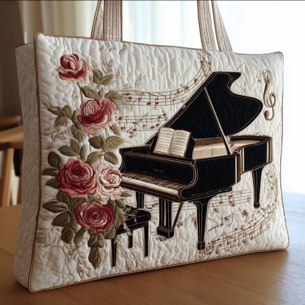 Grand Piano Quilted Tote Bag