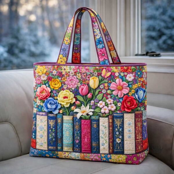 Petal Pages Quilted Tote Bag