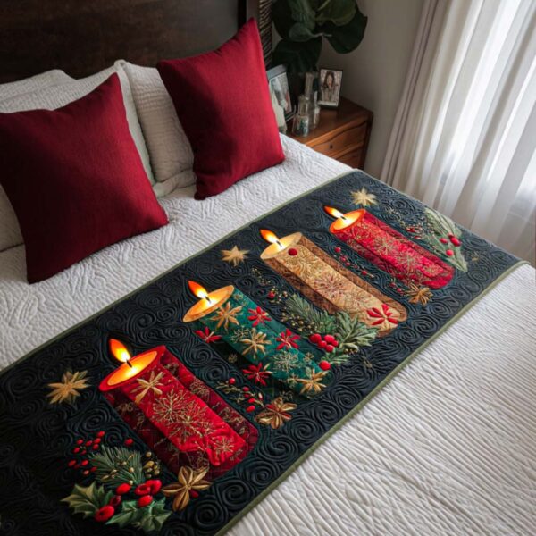 Festive Candles Quilted Bed Runner