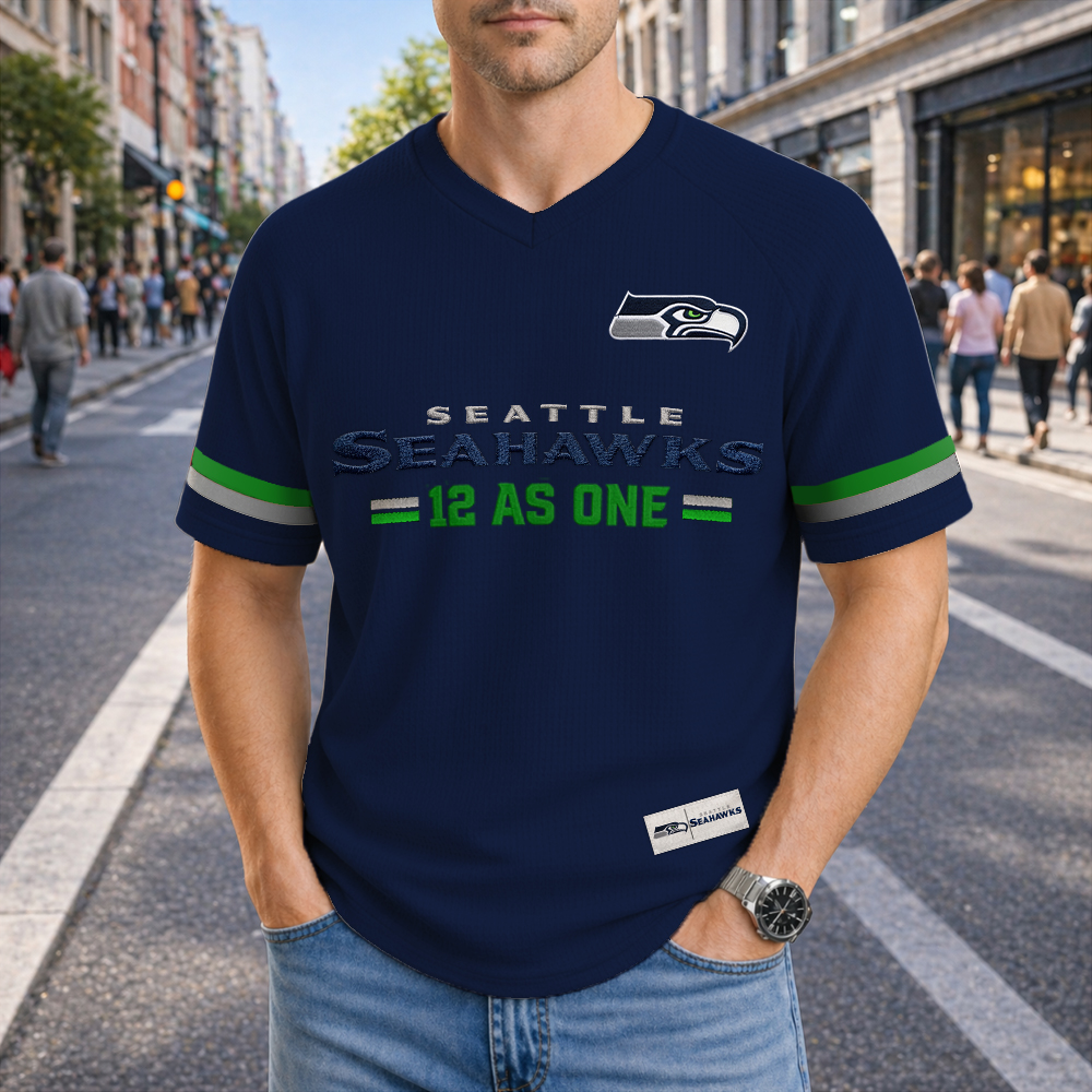 Seattle Seahawks Faux Embroidery T-Shirt