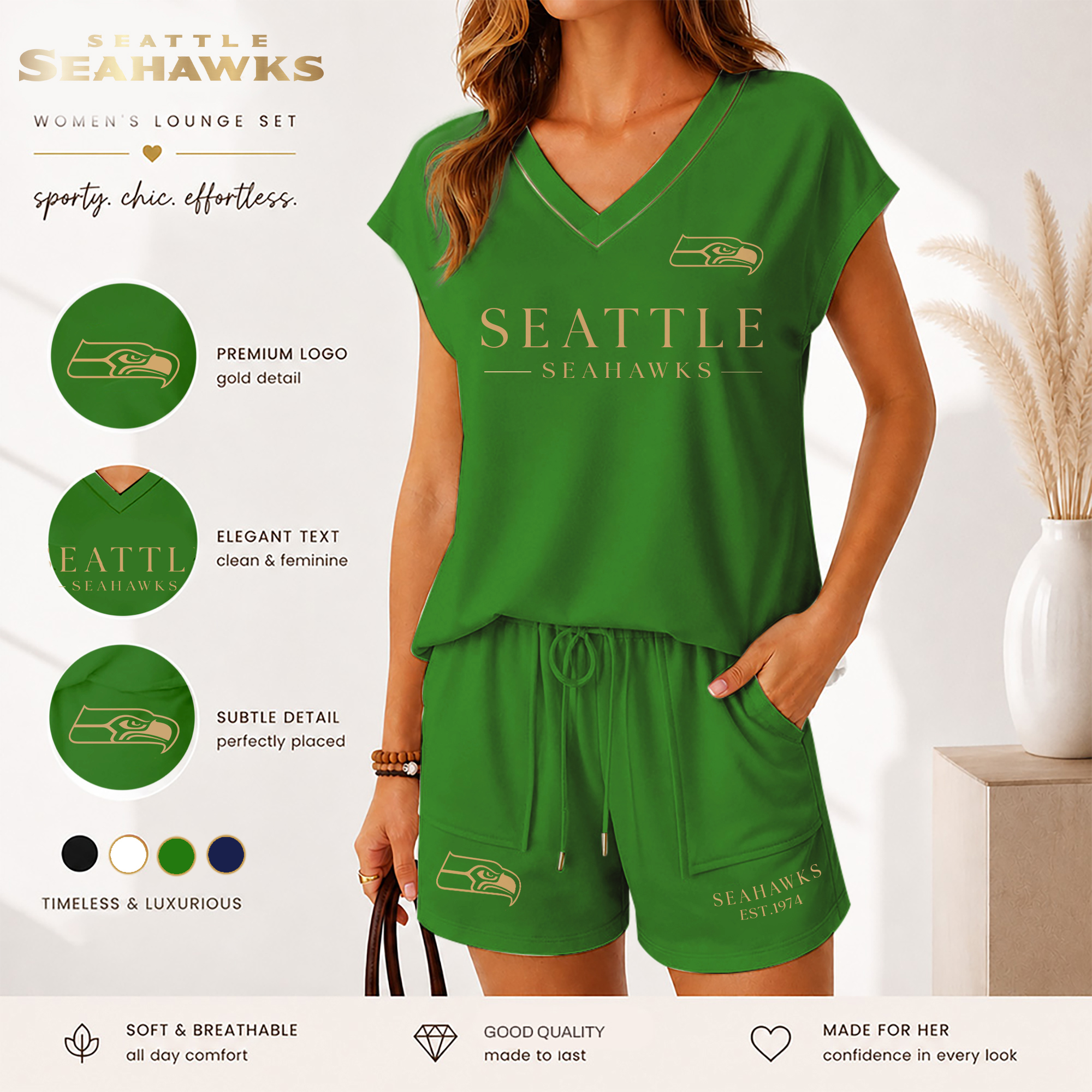 Seattle Seahawks Women's T-Shirt and Shorts Set - Image 2