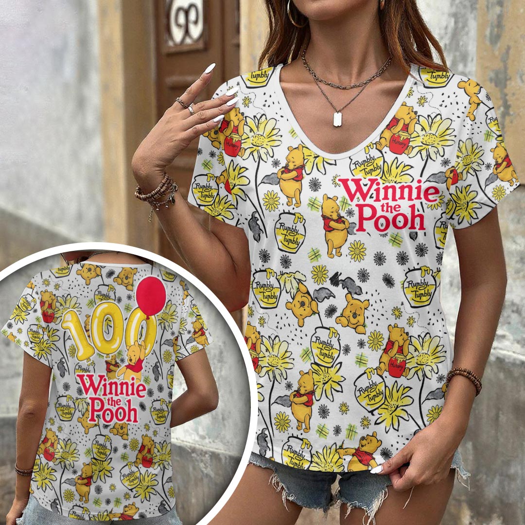 Winnie-the-Pooh 100th Anniversary 3D Women’s V-Neck T-Shirt XII