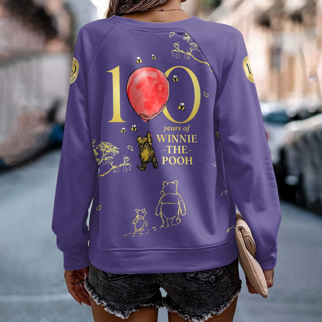 Winnie-the-Pooh 100th Anniversary Round Neck Raglan Sleeve Sweatshirt VIII - Image 3