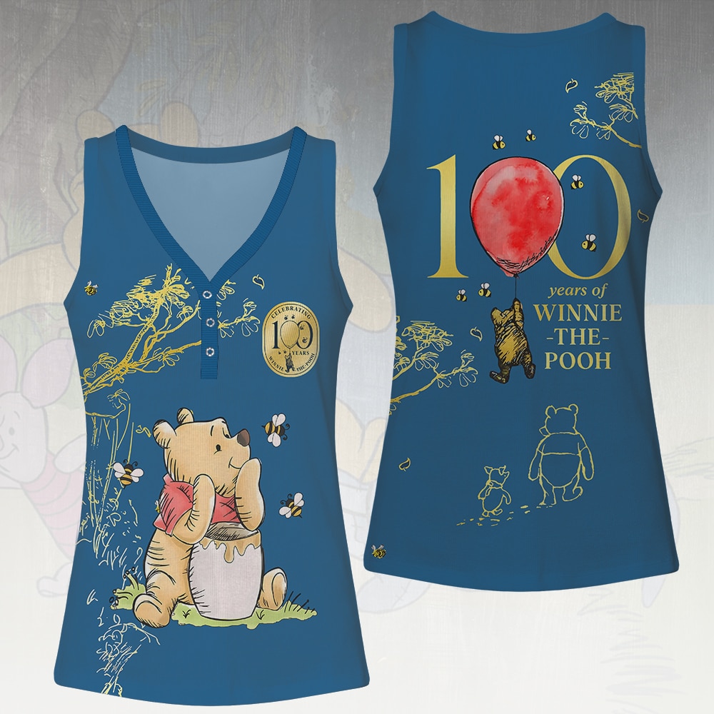 Winnie-the-Pooh 100th Anniversary Women V-Neck Ribbed Tank Top - Image 3