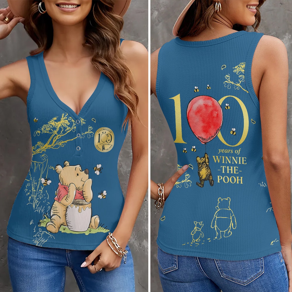 Winnie-the-Pooh 100th Anniversary Women V-Neck Ribbed Tank Top
