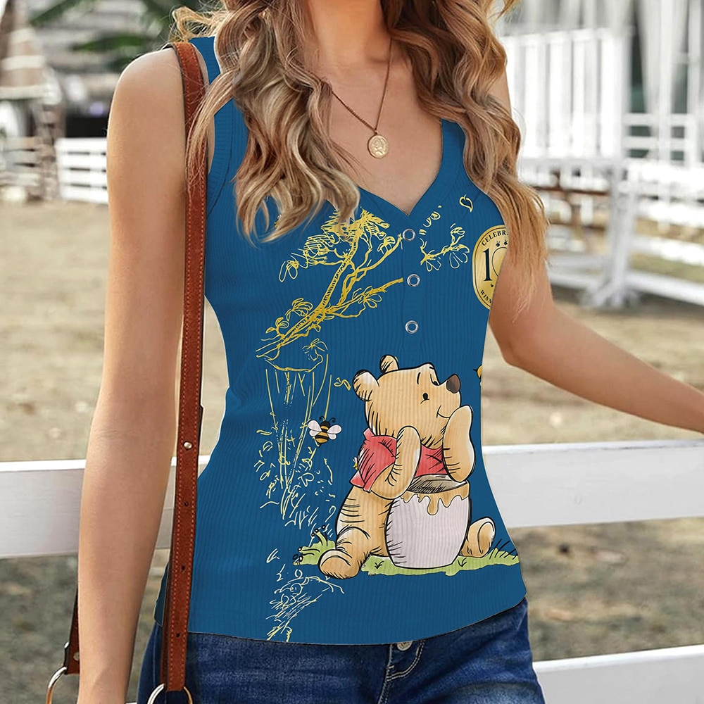 Winnie-the-Pooh 100th Anniversary Women V-Neck Ribbed Tank Top - Image 2