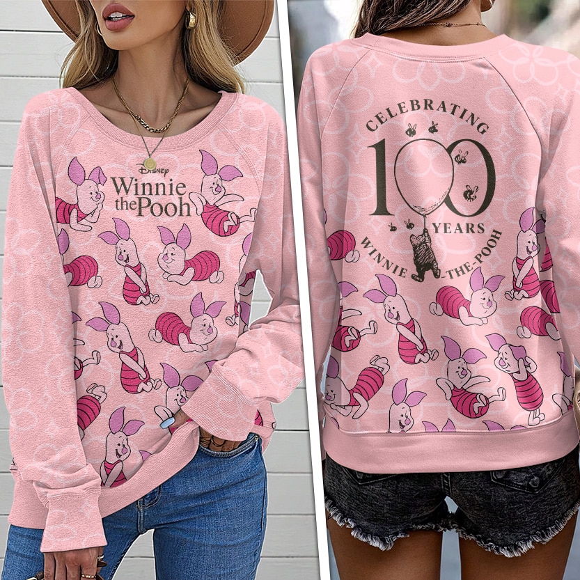 Winnie-the-Pooh x Piglet 100th Anniversary Round Neck Raglan Sleeve Sweatshirt