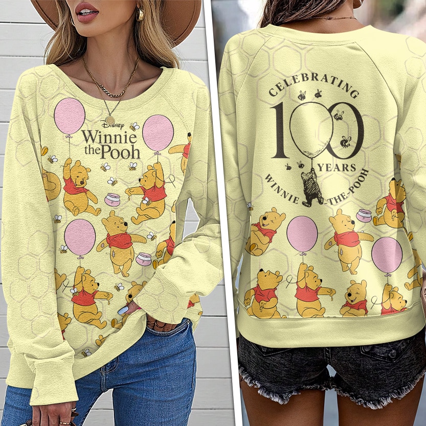 Winnie-the-Pooh x Pooh 100th Anniversary Round Neck Raglan Sleeve Sweatshirt