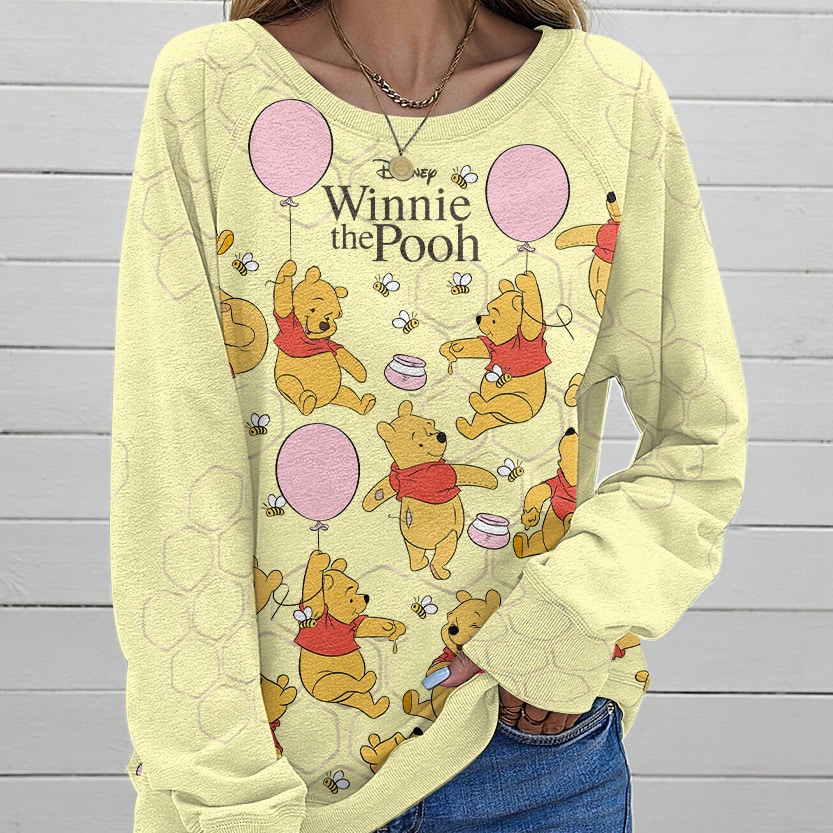 Winnie-the-Pooh x Pooh 100th Anniversary Round Neck Raglan Sleeve Sweatshirt - Image 2
