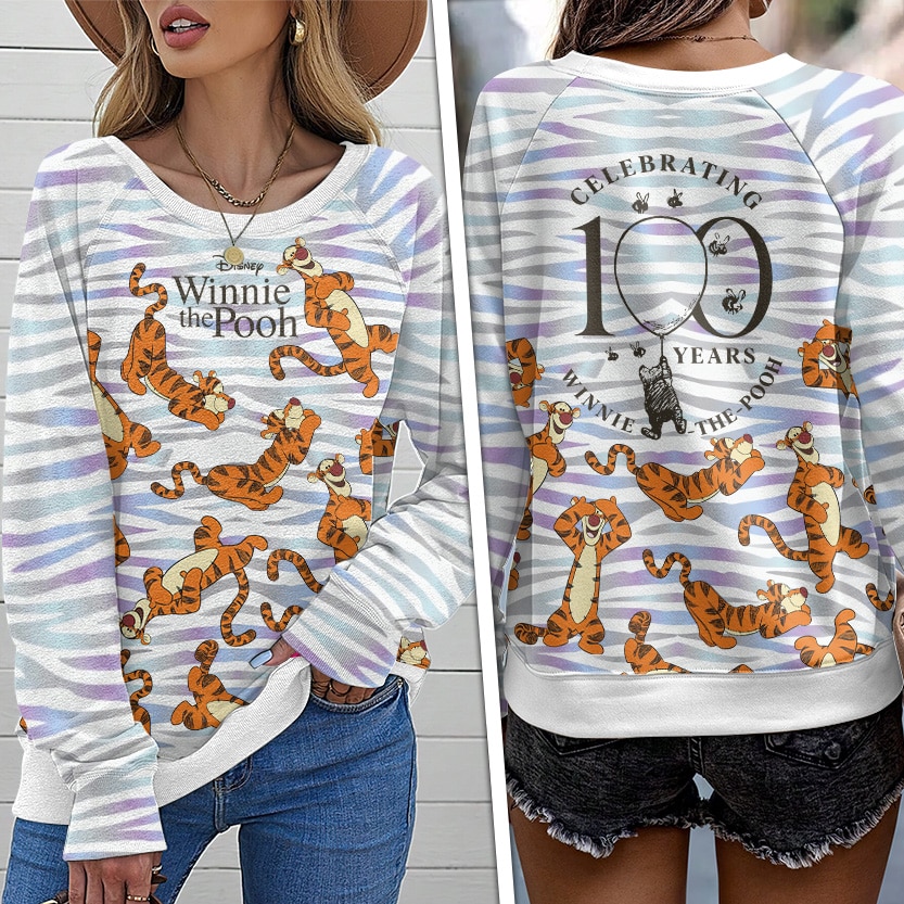 Winnie-the-Pooh x Tigger 100th Anniversary Round Neck Raglan Sleeve Sweatshirt